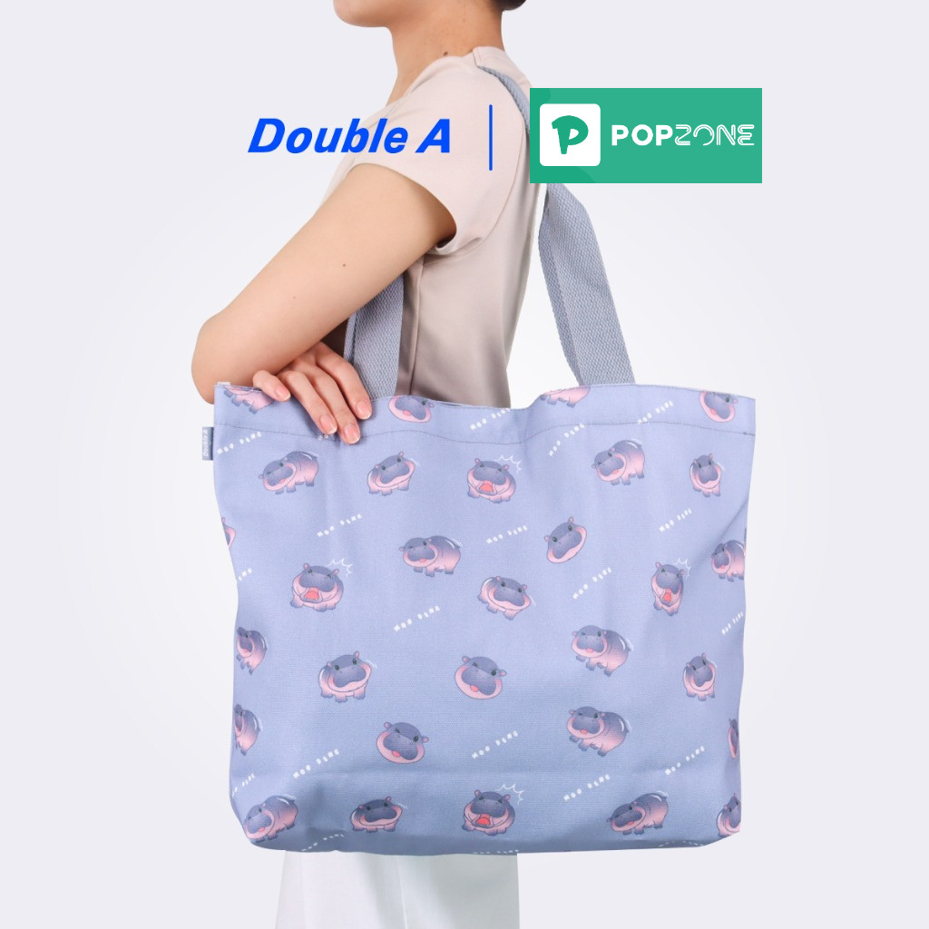 DOUBLE A กระเป๋าผ้า Tote Bag สีเทา หมูเด้ง MOO DENG - Image 2
