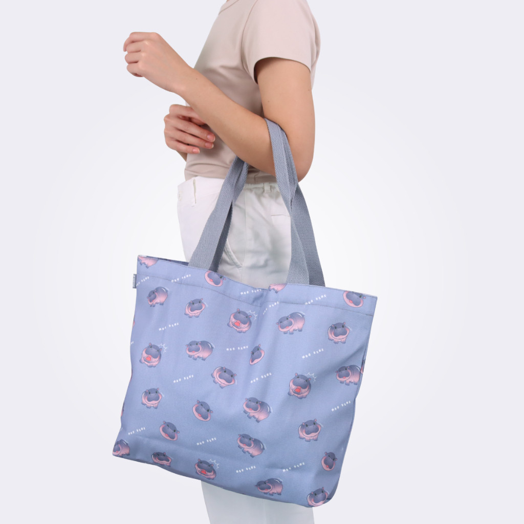 DOUBLE A กระเป๋าผ้า Tote Bag สีเทา หมูเด้ง MOO DENG - Image 3